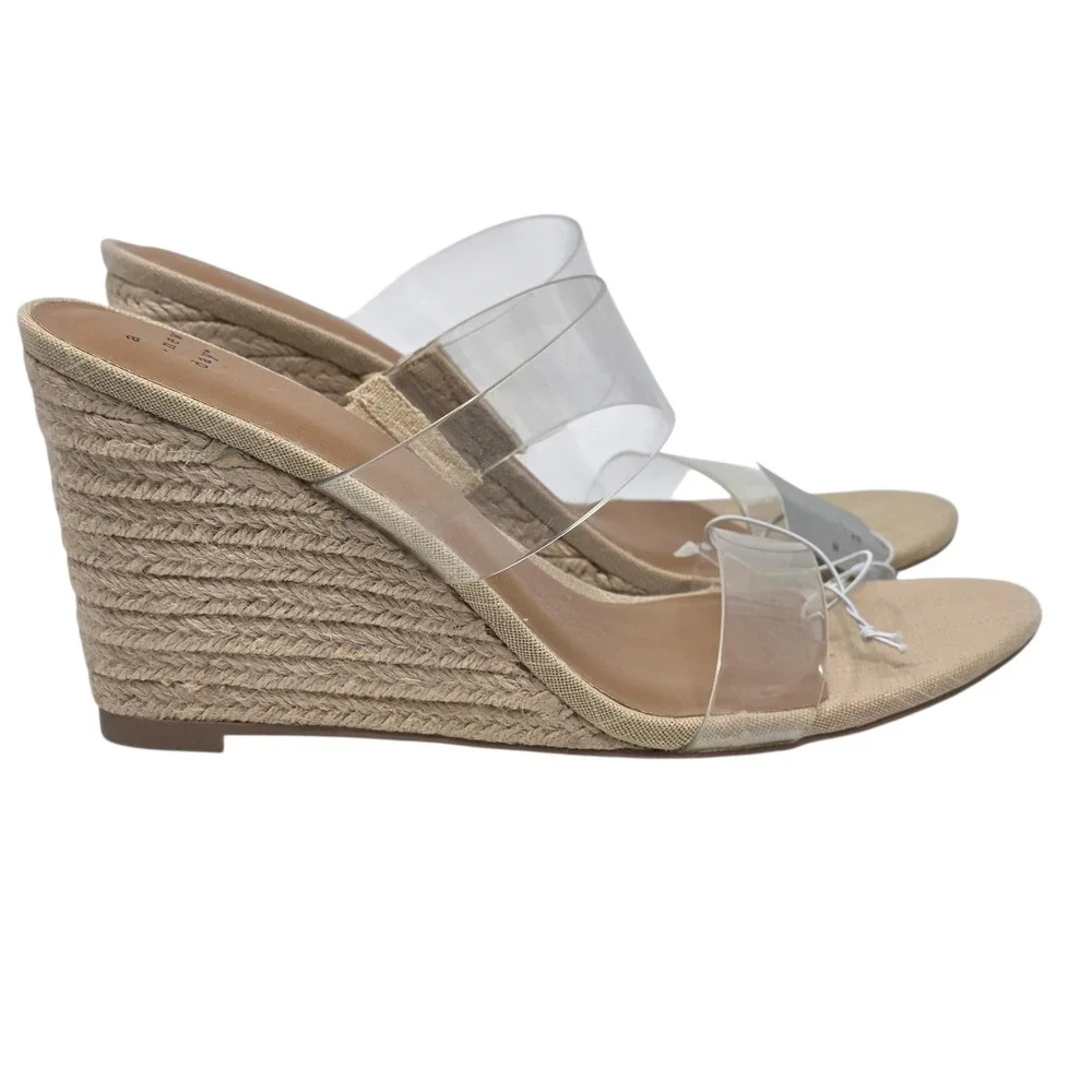 A New Day Womens Clear Strap‎ Espadrille Wedge Sandals Size 9.5 Beige - Picture 6 of 8